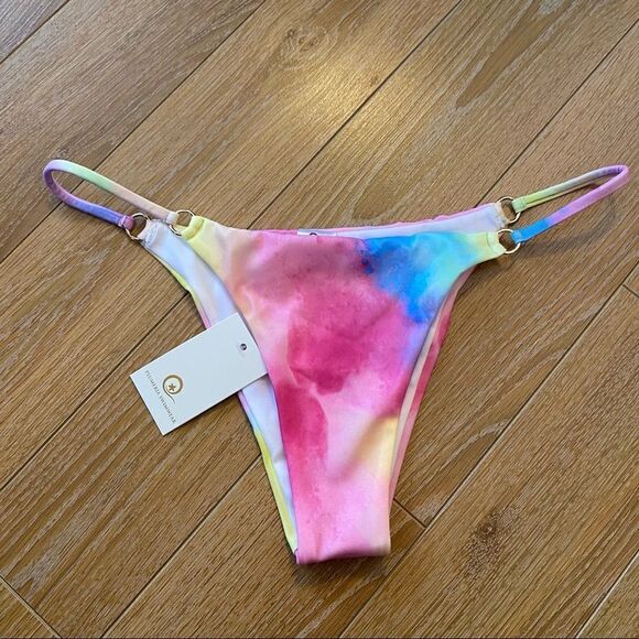 NWT-PLUMERIA Tie Dye/Unicorn “Ariel” High Cut Leg Light Padding Top Bikini - Picture 8 of 13